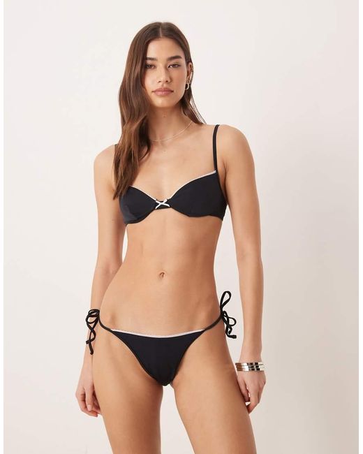 Free Society Natural Tie Side Bikini Bottom With Contrast Picot Trim