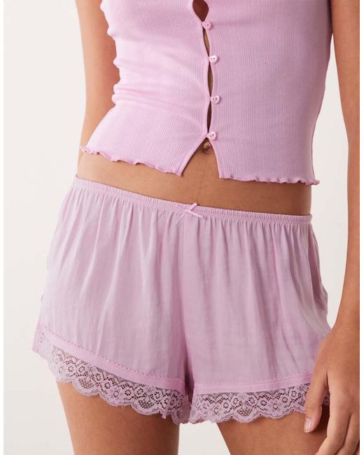 Cotton On Red Washed Satin And Lace Sleep Shorts 2 Pack
