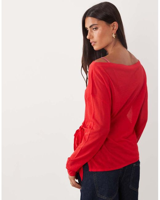 Mango Red Tie Side Knitted Top