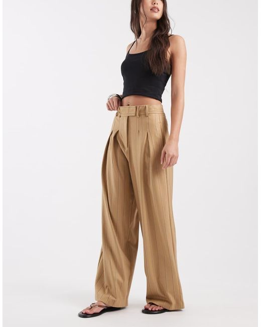 River Island Natural Pinstripe Wide Leg Trousers