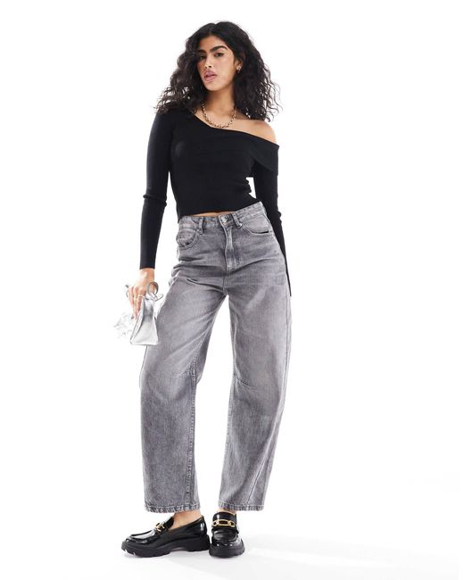 Top asymétrique à manches longues en maille côtelée Miss Selfridge en coloris Black