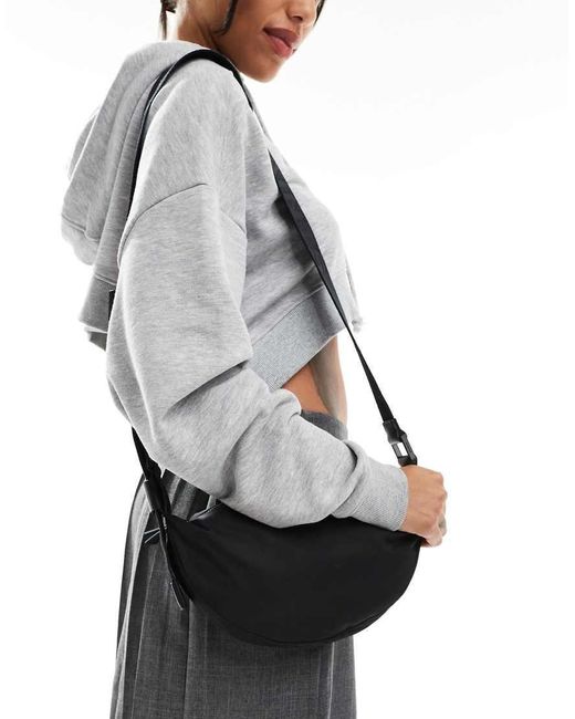 AllSaints Gray Half Moon Nylon Crossbody Bag