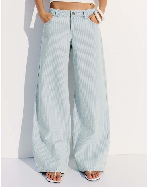 Bershka Blue Stripe Straight-leg Trousers