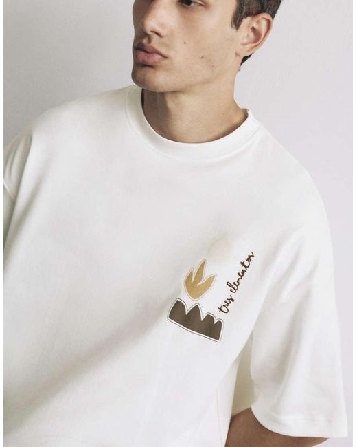 Pull&Bear White Short Sleeve Graphic T-shirt for men