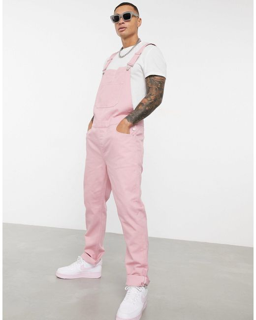 ASOS – jeans-latzhose in Pink für Herren