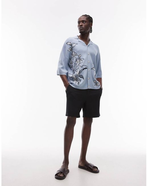 Topman – locker geschnittenes strickhemd in Blue für Herren