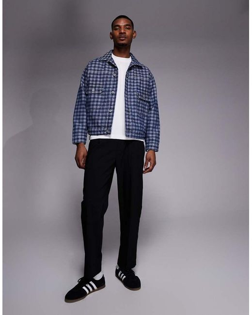 HUGO Blue Nial Relaxed Fit Check Denim Jacket for men