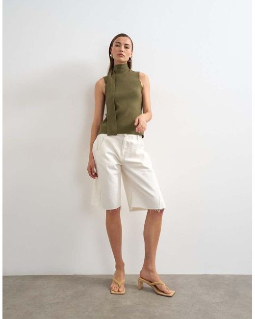 TOPSHOP Green Knitted Drape Scarf Detail Top