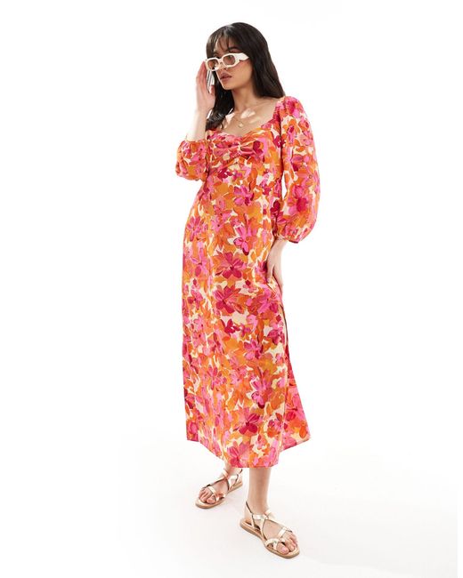 Jdy Red Bell Sleeve Maxi Dress With Front Split