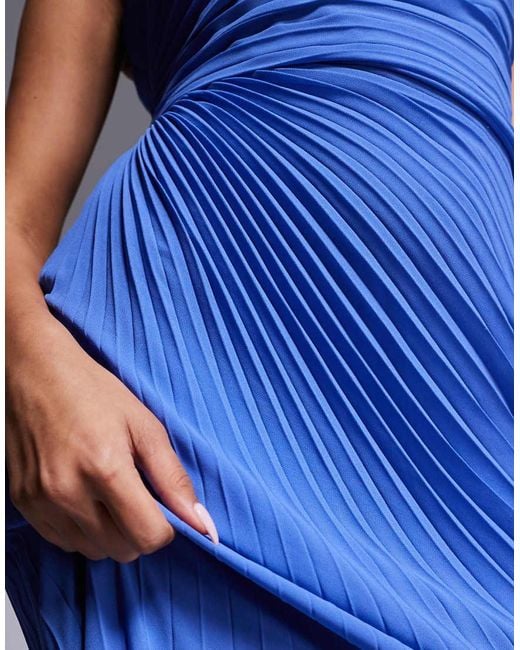 Forever New Blue One Shoulder Pleated Maxi Dress