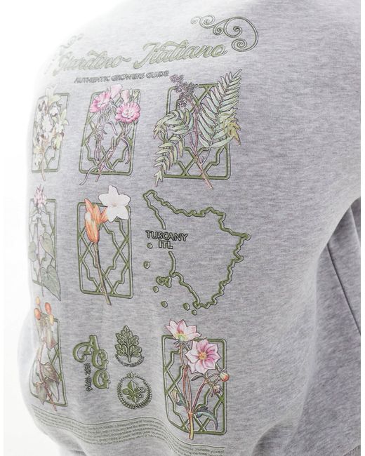 ASOS Gray Boxy Oversized Crew With Front And Back Flower Print for men
