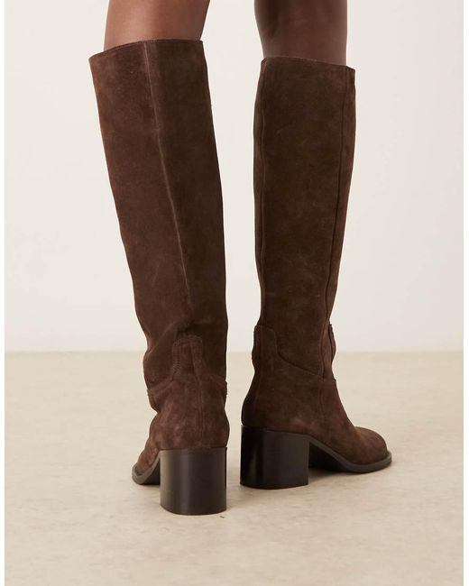 ASOS Natural Clyde Suede Round Toe Pull On Knee Boots