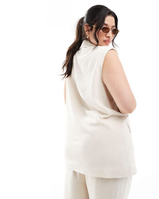 ONLY White Linen Blend Sleeveless Tailored Vest
