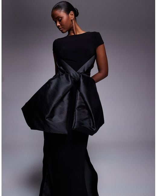 ASOS Blue Premium Maxi Dress With Satin Contrast Bow Front And Train