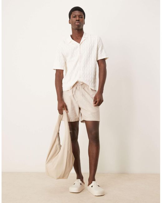Abercrombie & Fitch – strukturierte shorts im cremefarbenem leinen-look mit tunnelzug, 6 zoll schrittlänge in Natural für Herren