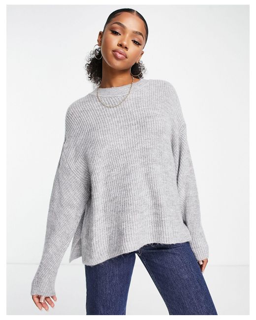 Stradivarius Synthetic Oversized Knit Jumper With Splits in Gray | Lyst