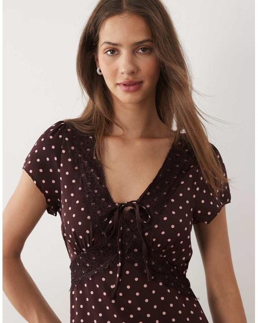 Brave Soul Brown Tie Front Midi Dress With Lace Detailing