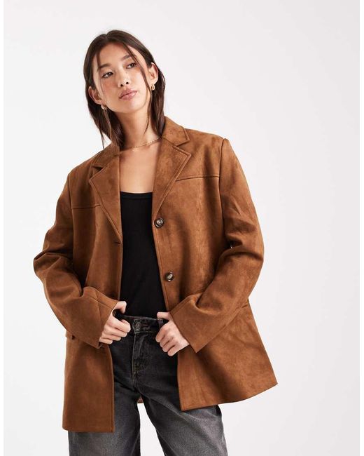 Vero Moda Brown Faux Suede Oversized Blazer