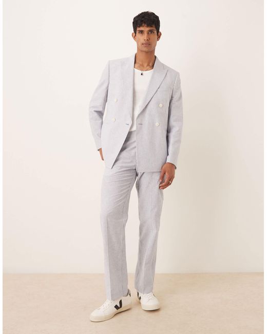 ASOS Natural Linen Mix Straight Leg Suit Trousers for men