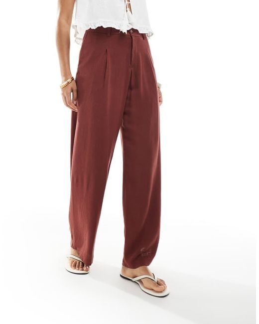 Miss Selfridge Red Linen Blend Tailo Wide Leg Pants