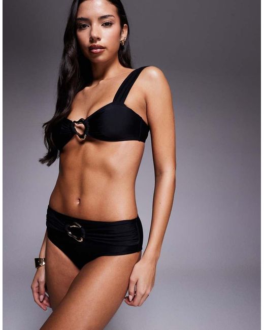Moda Minx Black High Waisted Bikini Bottom With Molten Hardware Detail