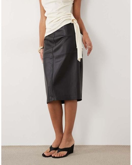 Mango Natural Faux Leather Pencil Midi Skirt