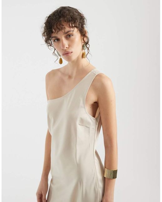Object Natural One Shoulder Satin Maxi Dress