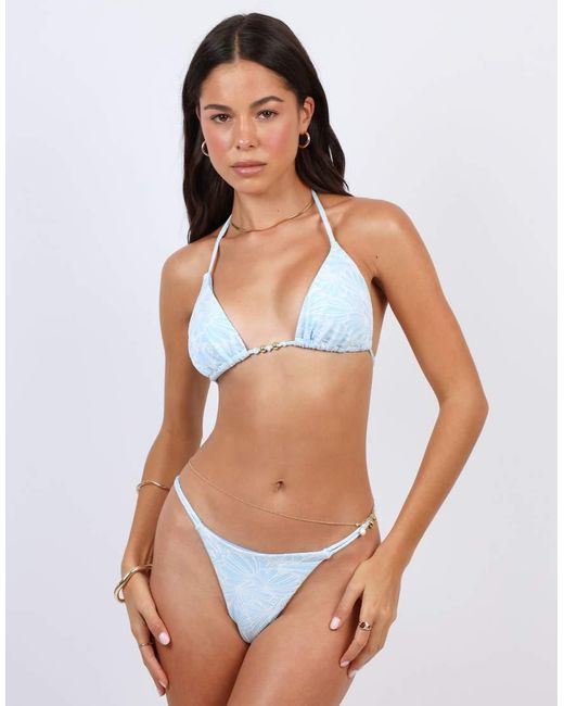 SIMMI White Floral Textured Triangle Bikini Top