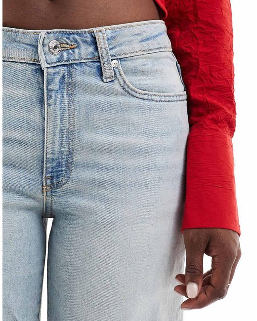 Mango Blue Straight Leg Rip Detail Jeans