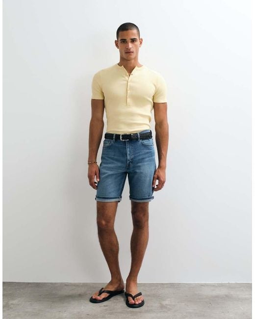 Mango Blue Rolled Hem Denim Shorts for men