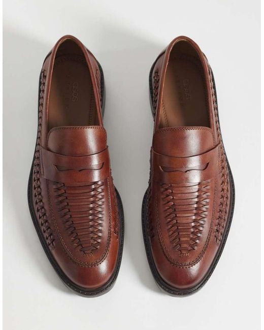 ASOS Brown Woven Penny Loafer for men