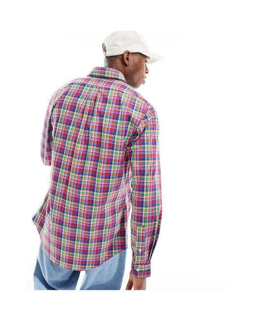 Polo Ralph Lauren Blue Icon Logo Check Stretch Poplin Shirt Slim Fit for men