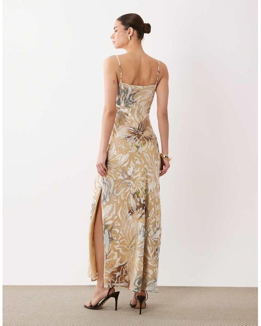 ASOS Natural Devore Printed Slip Maxi Dress