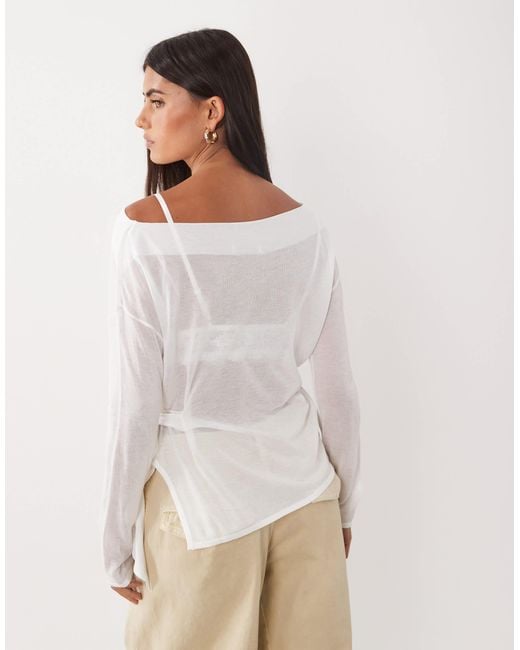 Mango White Tie Side Knit Top