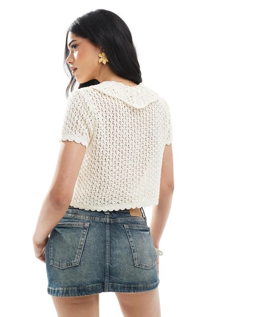 Miss Selfridge White Knit Pointelle Button Up Top