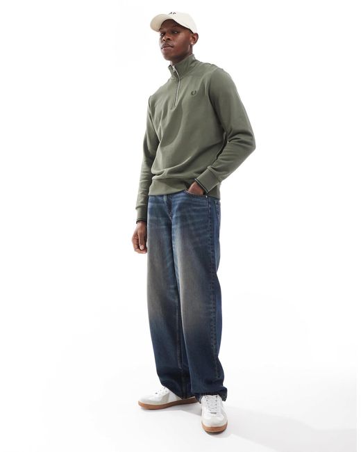 Fred Perry Green Half Zip Sweatshirt for men