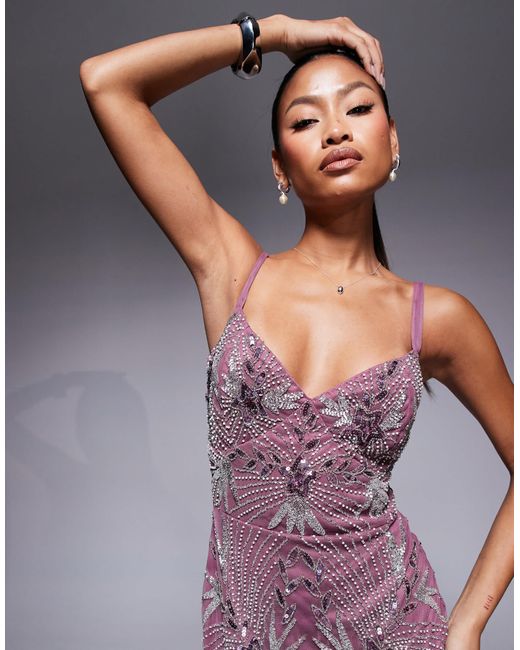Beauut Purple Embellished Cami Maxi Dress