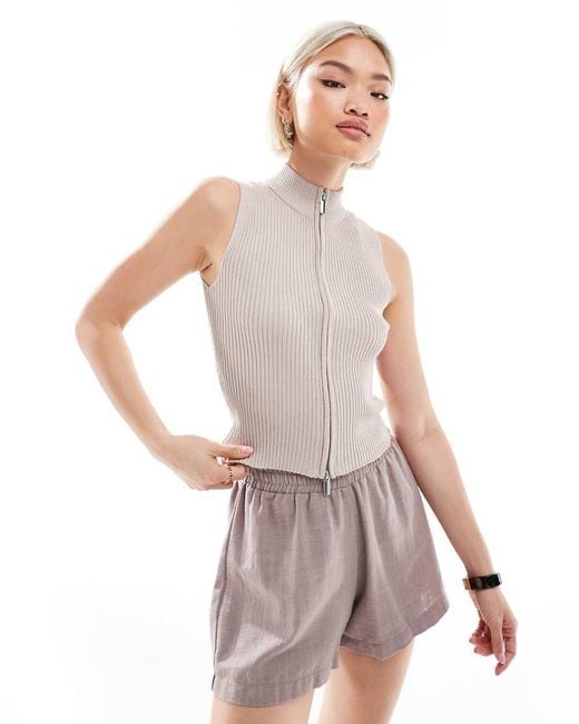 Brave Soul Geribbeld Gebreid Gilet Met Rits in het White