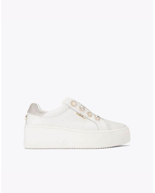 Carvela Kurt Geiger White Connected Laceless Coin Trainers