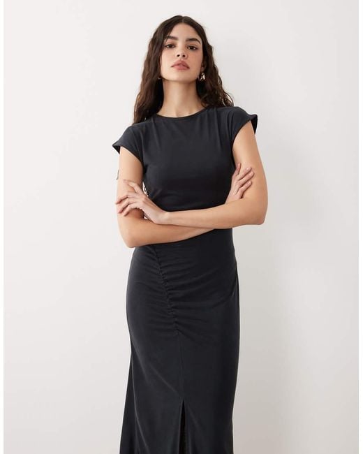 ASOS White Short Sleeve Midaxi Dress With Asymmetric Ruching Detail