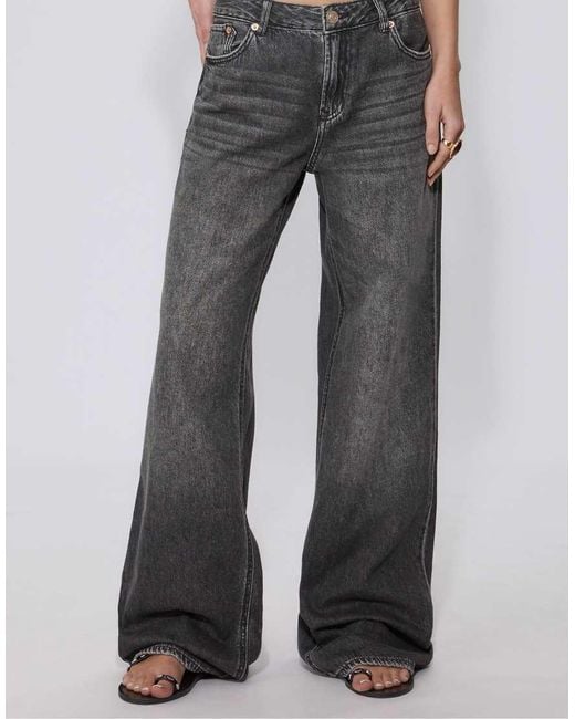 Stradivarius Gray D91 Low Wide-Leg Jeans