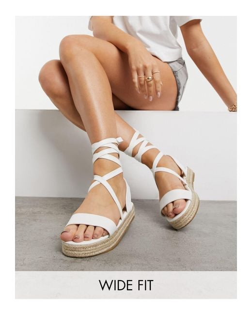 Truffle Collection White Wide Fit Tie Leg Espadrille Sandals