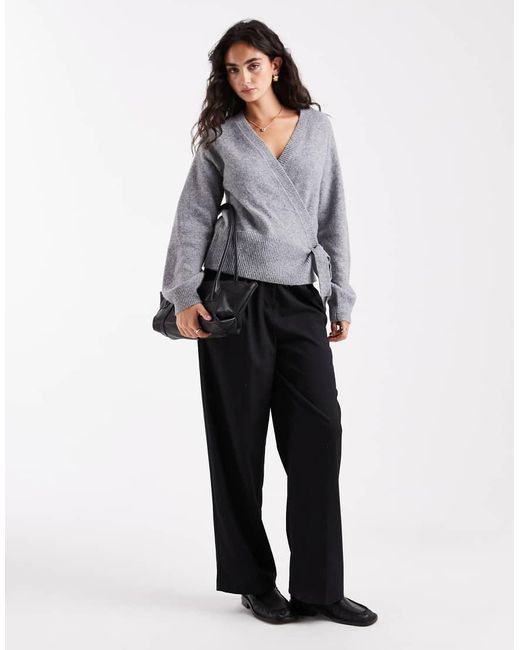 Pieces Gray Tie Side Knitted Jumper