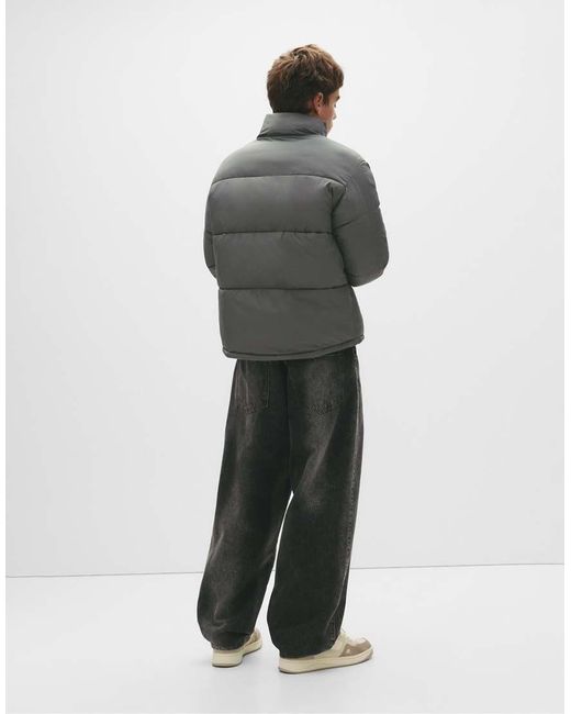Pull&Bear Gray Stwd Hooded Puffer Jacket for men