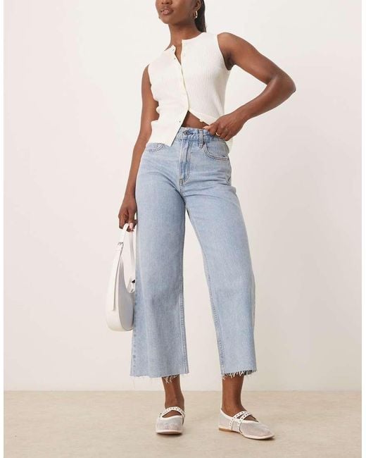 Abercrombie & Fitch Blue Crop Wide Leg Raw Hem Jeans
