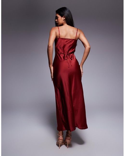 New Look Red Satin Cowl Neck Midi Dress