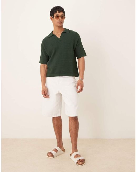ASOS Green Relaxed Fit Textured Knitted Notch Neck Polo for men
