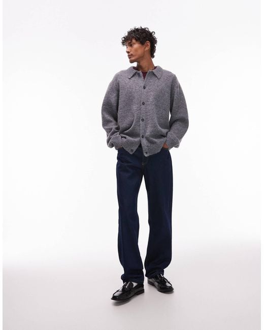 Topman Blue Oversized Fit Button Up Cardigan for men