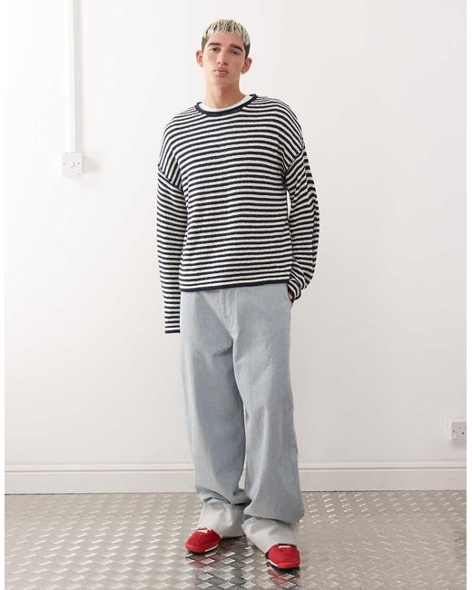 Collusion Blue Slouchy Oversized Fine Knitted Jumper for men