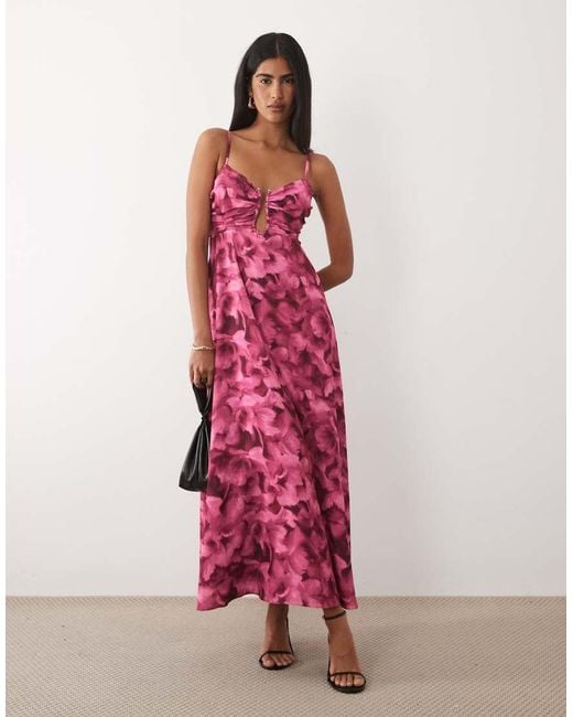 Abercrombie & Fitch Pink Cut Out Detail Flowy Maxi Dress With Built